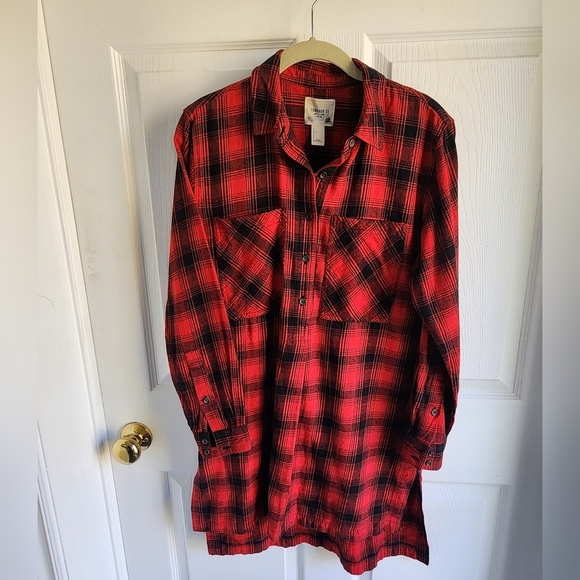 Forever 21 Red and Black Plaid flannel Tunic/dress - Picture 1 of 8